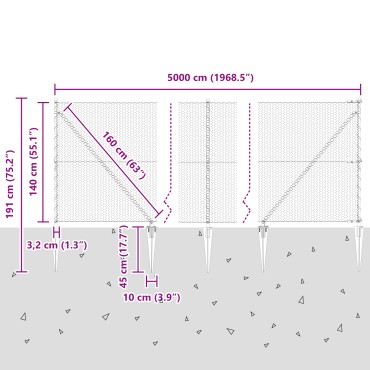 Εξαγωνική Περίφραξη vidaXL Πράσινη 1.4x50 μ Χάλυβας, Στυλοί Περίφραξης vidaXL με Άγκιστρο 13 τμχ 32 χιλ. 160cm Γαλβανισμένος Χάλυβας