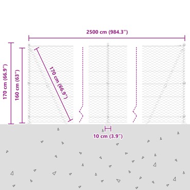 Φράχτης Hexagon vidaXL Πράσινος 1,6x25 μ Ατσάλι, Στηλοβάτες φράχτη vidaXL με βάση 13 τεμ 32mm 88,5cm Γαλβανισμένο Ατσάλι