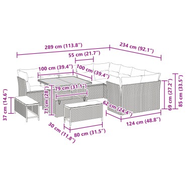 vidaXL Σετ Καναπέ Κήπου 12 τεμαχίων με μαξιλάρια Μπεζ Πολυ Ρατάν Ακακία