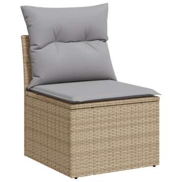 vidaXL 9 Piece Garden Sofa Set with Cushions Beige Poly Rattan Acacia