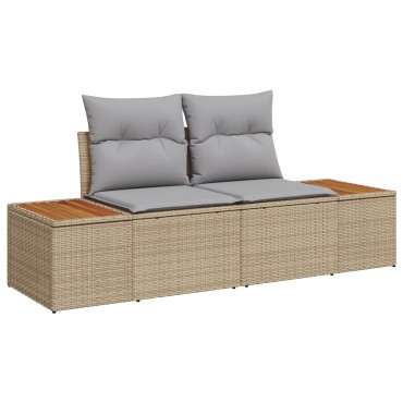 vidaXL 9 Piece Garden Sofa Set with Cushions Beige Poly Rattan Acacia