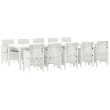 Σετ κήπου vidaXL 11 τεμ. με μαξιλάρια Λευκό Poly Rattan, Τραπέζι κήπου vidaXL Λευκό 150x100x73cm Poly Rattan, Καρέκλες κήπου vidaXL με μαξιλάρια 2 τεμ Λευκό Poly Rattan, Καρέκλες κήπου vidaXL με μαξιλάρια 4 τεμ Λευκό Poly Rattan