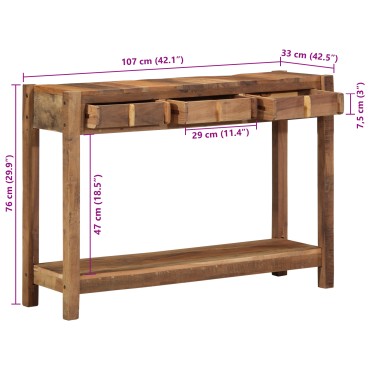 vidaXL Κονσόλα Τραπέζι 107x33x76cm Μασίφ Ξύλο Ανακυκλωμένο 1 τεμ.