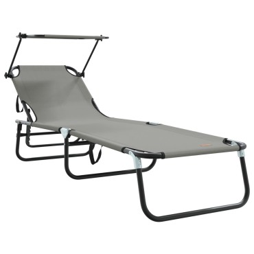 vidaXL Πτυσσόμενη ξαπλώστρα oxford Γκρι 190x57x81cm