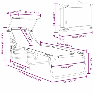 vidaXL Πτυσσόμενη ξαπλώστρα 2 τεμ. oxford Μαύρο 190x57x81cm
