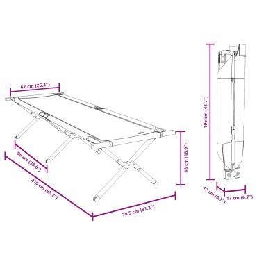 vidaXL Αναδιπλούμενο Κρεβάτι Κάμπινγκ Γκρι 210 x 80 x 46 εκ.