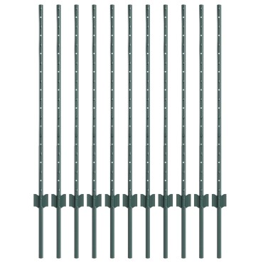 vidaXL Πόλοι φράχτη 11 τμχ U-Channel Πράσινος Ατσάλι 140x8.6x1.5 cm