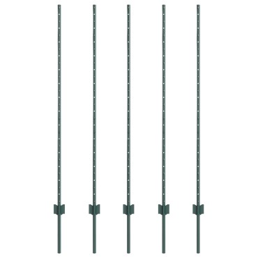 vidaXL Πόλοι Φράχτη 5 pcs U-Channel Πράσινοι Χάλυβας 180x8.6x1.5 cm
