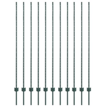 vidaXL Πόδια Φράχτη 11 τεμ U-Channel Πράσινα Ατσάλι 200x8.6x1.5 cm