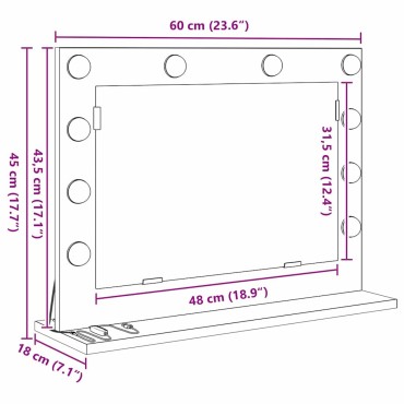 vidaXL Καθρέφτης τουαλέτας Καπνιστό Δρύς 60 x 45 x 18 εκ. Ορθογώνιος