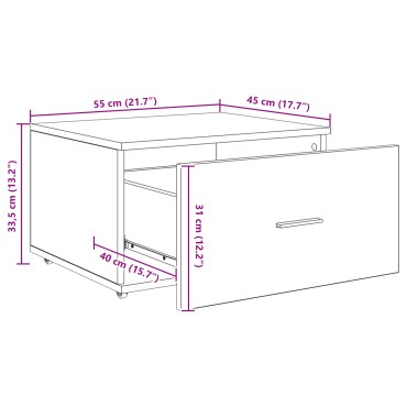 vidaXL Συρταριέρα με Ρόδες Λευκό 55x45x33.5cm Επεξεργασμένο Ξύλο 1 τεμ.