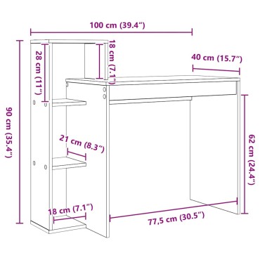 vidaXL Γραφείο Μαύρη Οξυά Επεξεργασμένο Ξύλο 100x40x90cm 1 τεμ.