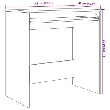 vidaXL Γραφείο με συρτάρι Λευκό 77.5x43x79cm Επεξεργασμένο ξύλο 1 τεμ.