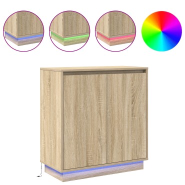 vidaXL Μπουφέ με LED σε χρώμα Σοένα - 71x34.5x75cm - Κατασκευασμένο από Επεξεργασμένο Ξύλο 1 τεμ.