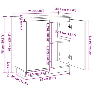vidaXL Πλευρικό Τραπέζι LED Artisan Δρυς 71x34,5x75cm