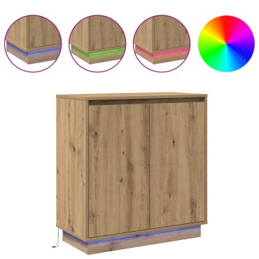vidaXL Πλευρικό Τραπέζι LED Artisan Δρυς 71x34,5x75cm