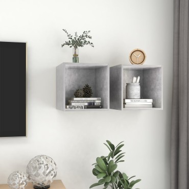 vidaXL Ντουλάπια Τοίχου 2 τεμ. Γκρι Σκυρ. 37x37x37cm από Επεξ. Ξύλο