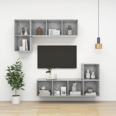 vidaXL Ντουλάπια Τοίχου 2 τεμ. Γκρι Σκυρ. 37x37x37cm από Επεξ. Ξύλο