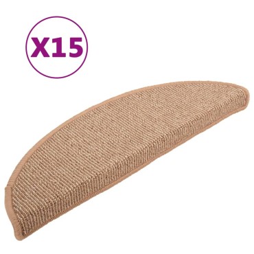 vidaXL Πατάκια Σκάλας Μοκέτα 15 τεμ. Ανοιχτό Καφέ 65 x 21 x 4 εκ.