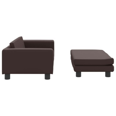 vidaXL Καναπές Παιδικός με Υποπόδιο Καφέ 100x50x30cm Συνθ. Δέρμα 1 τεμ.