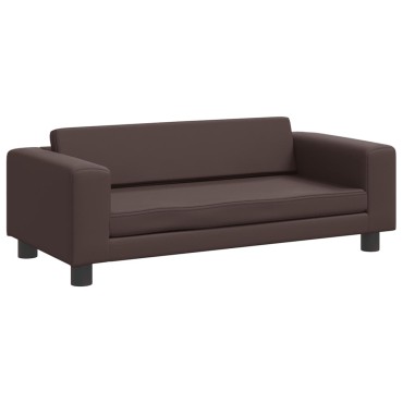 vidaXL Καναπές Παιδικός με Υποπόδιο Καφέ 100x50x30cm Συνθ. Δέρμα 1 τεμ.