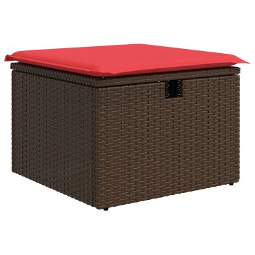 vidaXL Σκαμπό Κήπου με Μαξιλάρι Καφέ 55x55x37cm από Συνθετικό Ρατάν 1 τεμ.