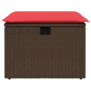 vidaXL Σκαμπό Κήπου με Μαξιλάρι Καφέ 55x55x37cm από Συνθετικό Ρατάν 1 τεμ.