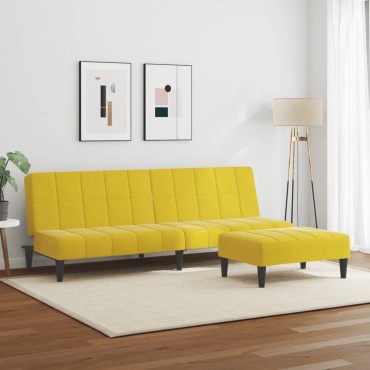 vidaXL Καναπές Κρεβάτι Διθέσιος με Υποπόδιο Κίτρινος Βελούδινος 200x84,5x69cm 1 τεμ.