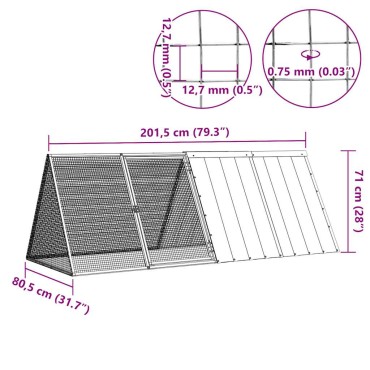 vidaXL Κλουβί Κουνελιών Ανθρακί 201,5x80,5x71 εκ Γαλβανισμένος Χάλυβας