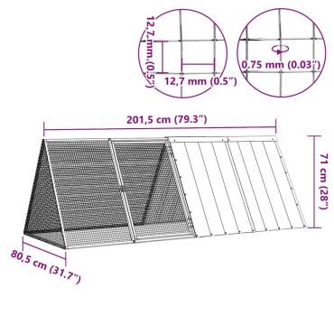vidaXL Κλουβί Κουνελιών Γκρι 201,5x80,5x71 εκ. Γαλβανισμένος Χάλυβας