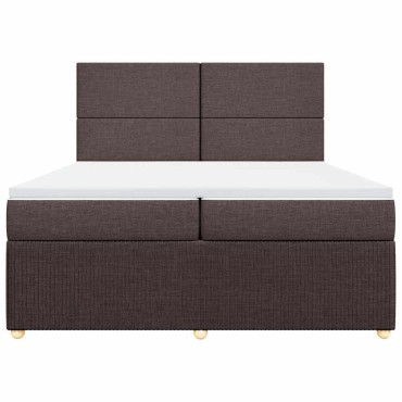 vidaXL Κρεβάτι Boxspring με Στρώμα Σκούρο Καφέ 200x200 εκ. Υφασμάτινο