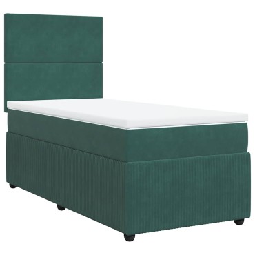 vidaXL Κρεβάτι Boxspring με Στρώμα Σκούρο Πράσινο 100x200εκ. Βελούδινο