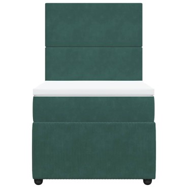 vidaXL Κρεβάτι Boxspring με Στρώμα Σκούρο Πράσινο 100x200εκ. Βελούδινο