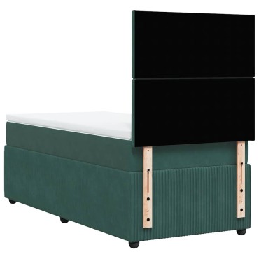 vidaXL Κρεβάτι Boxspring με Στρώμα Σκούρο Πράσινο 100x200εκ. Βελούδινο