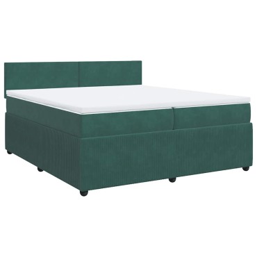 vidaXL Κρεβάτι Boxspring με Στρώμα Σκούρο Πράσινο 200x200εκ. Βελούδινο