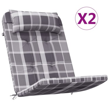 vidaXL Μαξιλάρια Καρέκλας Adirondack 2 τεμ. Γκρι Καρό Ύφασμα Oxford 126x58x4,5cm