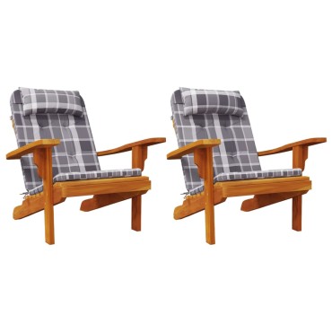 vidaXL Μαξιλάρια Καρέκλας Adirondack 2 τεμ. Γκρι Καρό Ύφασμα Oxford 126x58x4,5cm