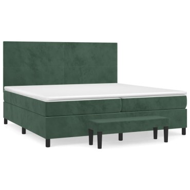 vidaXL Κρεβάτι Boxspring με Στρώμα Σκούρο Πράσινο 200x200εκ. Βελούδινο