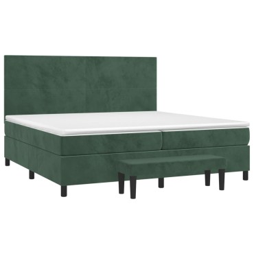 vidaXL Κρεβάτι Boxspring με Στρώμα Σκούρο Πράσινο 200x200εκ. Βελούδινο