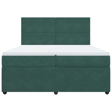 vidaXL Κρεβάτι Boxspring με Στρώμα Σκούρο Πράσινο 200x200εκ. Βελούδινο
