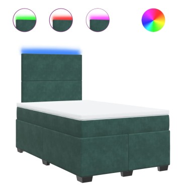 vidaXL Κρεβάτι Boxspring με Στρώμα Σκούρο Πράσινο 120x200εκ. Βελούδινο