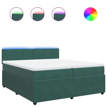 vidaXL Κρεβάτι Boxspring με Στρώμα Σκούρο Πράσινο 200x200εκ. Βελούδινο