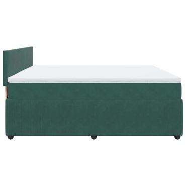 vidaXL Κρεβάτι Boxspring με Στρώμα Σκούρο Πράσινο 200x200εκ. Βελούδινο