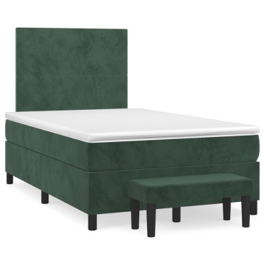 vidaXL Κρεβάτι Boxspring με Στρώμα Σκούρο Πράσινο 120x200εκ. Βελούδινο