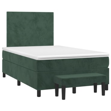 vidaXL Κρεβάτι Boxspring με Στρώμα Σκούρο Πράσινο 120x200εκ. Βελούδινο