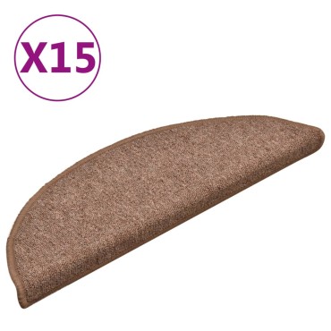 vidaXL Πατάκια Σκάλας Μοκέτα 15 τεμ. Καφέ 56 x 17 x 3 εκ.
