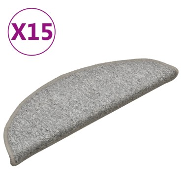 vidaXL Πατάκια Σκάλας Μοκέτα 15 τεμ. Ανοιχτό Γκρι 56 x 17 x 3 εκ.
