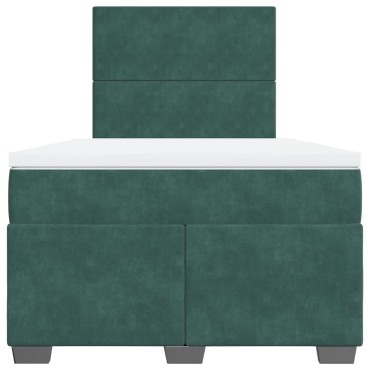vidaXL Κρεβάτι Boxspring με Στρώμα Σκούρο Πράσινο 120x200εκ. Βελούδινο