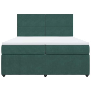 vidaXL Κρεβάτι Boxspring με Στρώμα Σκούρο Πράσινο 200x200εκ. Βελούδινο