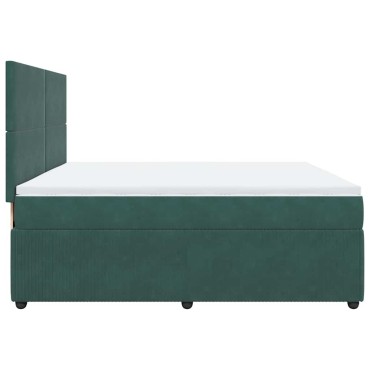 vidaXL Κρεβάτι Boxspring με Στρώμα Σκούρο Πράσινο 200x200εκ. Βελούδινο